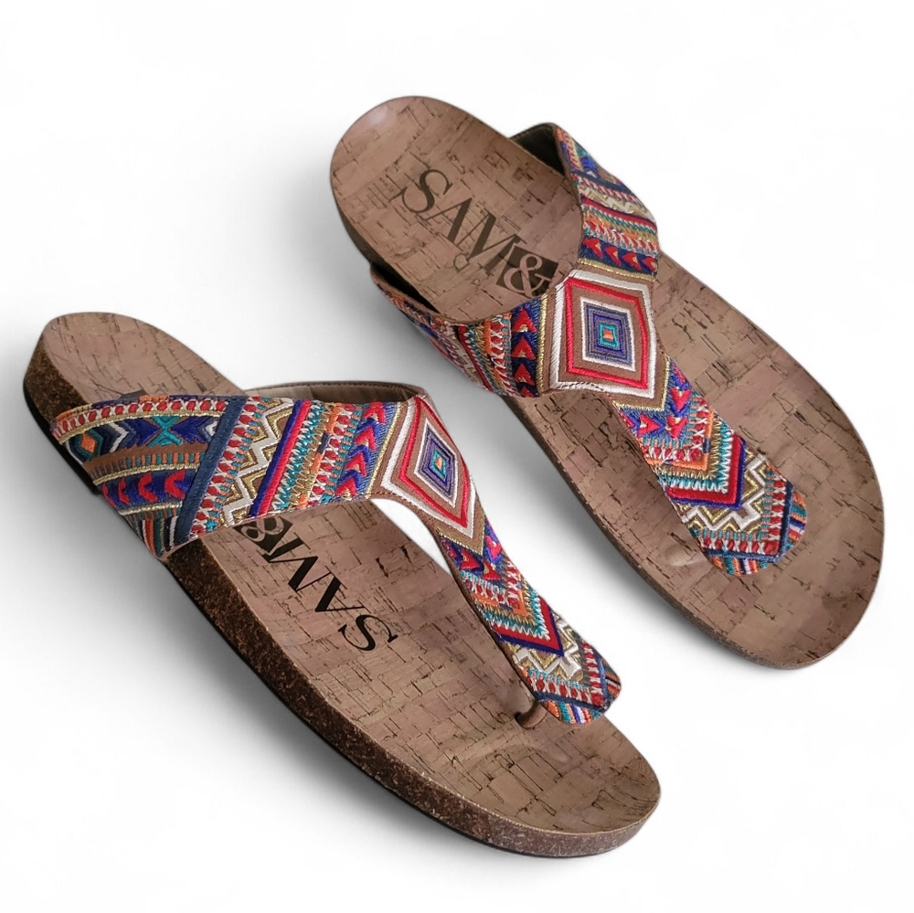 Sam & Libby Kyle Colorful Aztec Boho Thong Sandals Sz 9.5